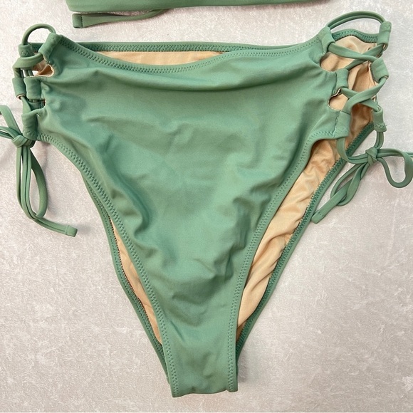 SHADE & SHORE Swimsuit Lace-Up Hight Waist 2 Piece Bikini Sage Green Size M/36C - Picture 12 of 16